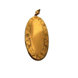 Antique Gold-Filled Oval Locket Necklace 20g Floral Engraved c.1900